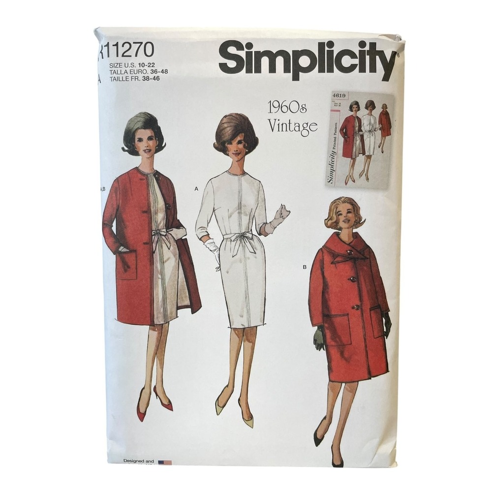 Simplicity Sewing Pattern R11270 Misses 10-22 1960s Vintage Dress Coat Scarf